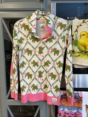 The Beaufort Bonnet Company Pink & Green Elephant Popover